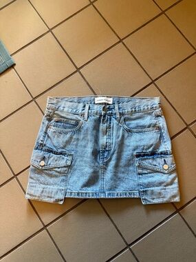 Denim Forum Light Wash Denim Mini Skirt with Front Flap Pockets